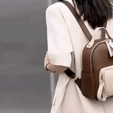 women small leather travel backpack purse in color block with anti theft back zip pocket