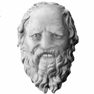 GIF of Socrates marble statue smiling and winking