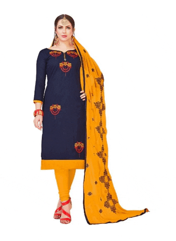 Generic Women's Slub Cotton Unstitched Salwar-Suit Material With Dupatta (Navy Blue, 2 Mtr)