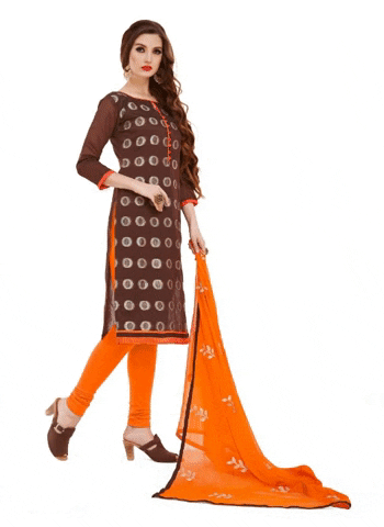 Generic Women's Banarasi Jacquard Unstitched Salwar-Suit Material With Dupatta (Brown, 2 Mtr)