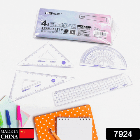 7924 4pcs Ruler Suit Stationery Set for School Student Office ,Draft Rulers for School Office Supplies and Supplies-High School