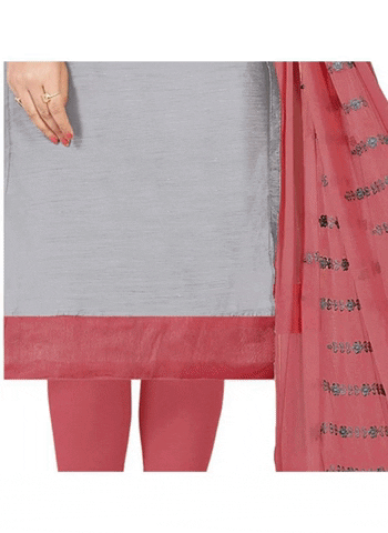 Generic Women's Modal Silk Unstitched Salwar-Suit Material With Dupatta (Light Grey, 2 Mtr)