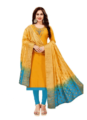 Generic Women's Slub Cotton Unstitched Salwar-Suit Material With Dupatta (Yellow, 2 Mtr)