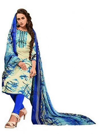 Generic Women's Cotton Unstitched Salwar-Suit Material With Dupatta (Cream, 2.5 Mtr)