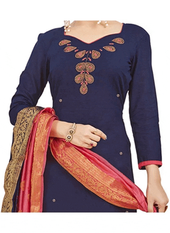 Generic Women's South Slub Cotton Unstitched Salwar-Suit Material With Dupatta (Blue, 2 Mtr)