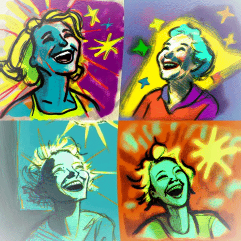 Ai generated image four female cartoon headshots looking up and smiling at stars with the caption, 