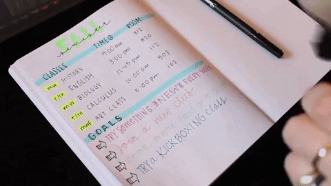Gif of a person writing down goals on a notebook.