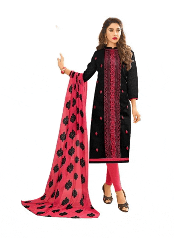 Generic Women's Cotton Jacquard Unstitched Salwar-Suit Material With Dupatta (Black, 2 Mtr)