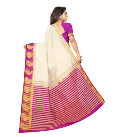 Women's Kanjivaram Silk Saree With Unstitched Blouse Piece (White, 5-6 Mtrs)