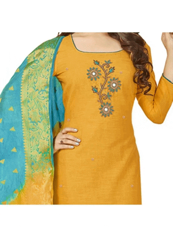 Generic Women's South Slub Cotton Unstitched Salwar-Suit Material With Dupatta (Yellow, 2 Mtr)