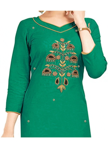 Generic Women's South Slub Cotton Unstitched Salwar-Suit Material With Dupatta (Green, 2 Mtr)