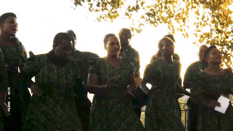 choir singing at sunset at gibbs farm
