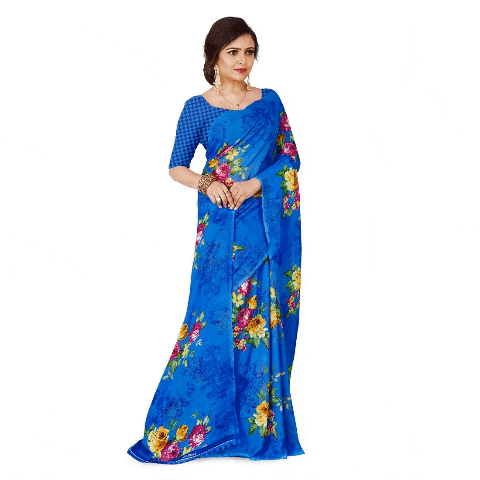 Women's Faux Georgette Saree With Blouse (Blue, 5-6Mtrs)