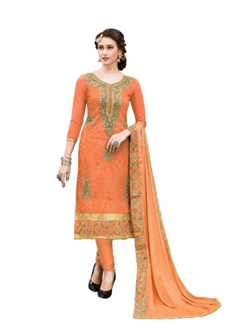 Generic Women's Chanderi Cotton Unstitched Salwar-Suit Material With Dupatta (Orange, 2.20 Mtr)