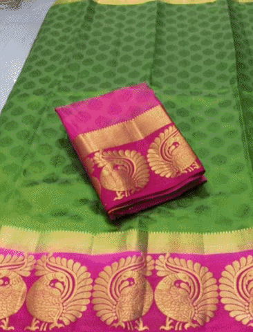 Women's Kanjivaram Silk Saree With Unstitched Blouse Piece (Green, 5-6 Mtrs)