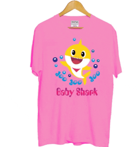 Girls Cotton Baby Shark Half Sleeve TShirt (Pink)
