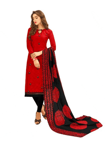 Generic Women's Cotton Jacquard Unstitched Salwar-Suit Material With Dupatta (Red, 2 Mtr)