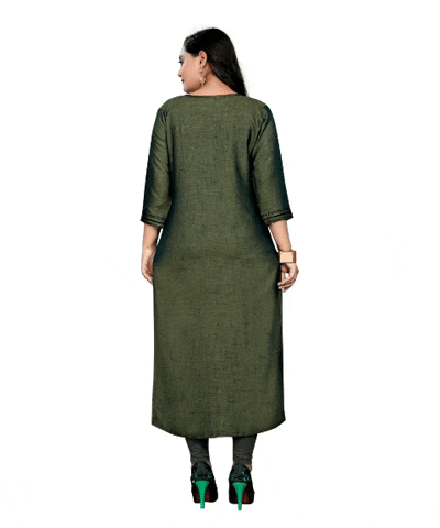 Women's Cotton Embroidery Straight Kurti (Green)