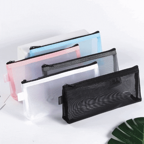 Transparent Mesh Zipper Pencil Pouch