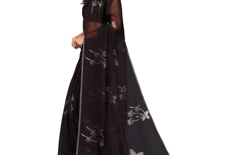 Women's Printed Saree (Black, 5-6 Mtrs)