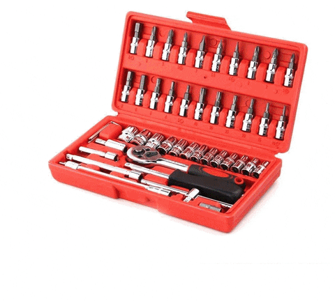 Socket 1/4 Inch Combination Repair Tool Kit (Red, 46 pcs)