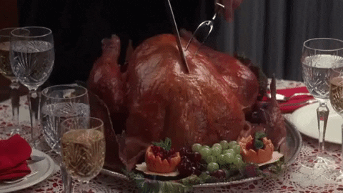 Cutting open a turkey.