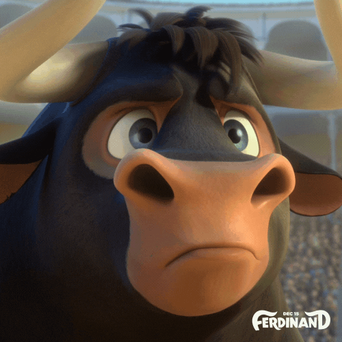 a stare-down between a bull and a matador from the movie Ferdinand  