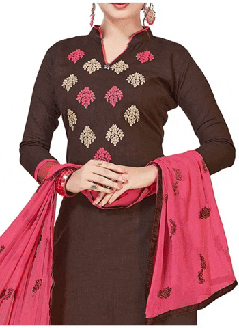 Generic Women's Slub Cotton Unstitched Salwar-Suit Material With Dupatta (Brown, 2 Mtr)