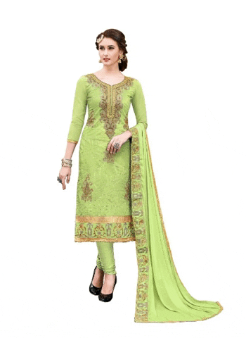 Generic Women's Chanderi Cotton Unstitched Salwar-Suit Material With Dupatta (Green, 2-2.5mtrs)