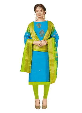 Generic Women's South Slub Cotton Unstitched Salwar-Suit Material With Dupatta (Sky Blue, 2 Mtr)