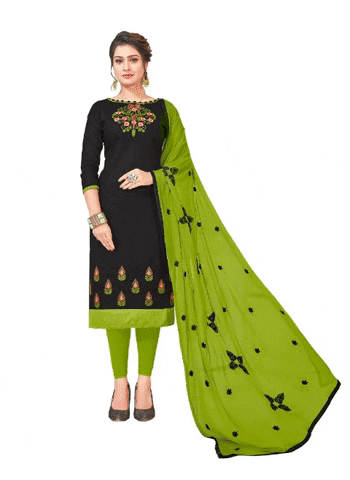 Generic Women's Slub Cotton Unstitched Salwar-Suit Material With Dupatta (Black, 2 Mtr)