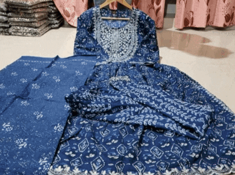 Women Rayon Naira Silver Printed Salwar Kameez With Pant Set Wedding Blue  Dress | eBay