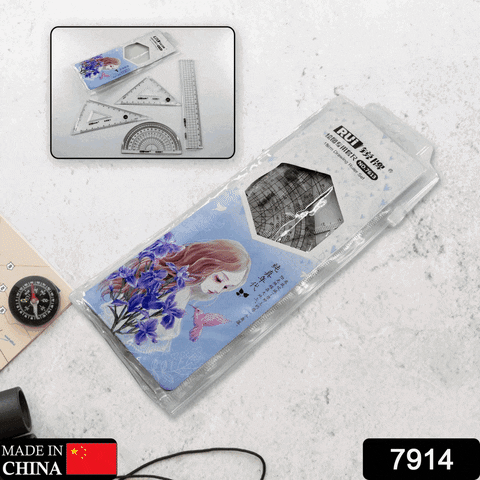 7914 4pcs Ruler Suit Stationery Set for School Student Office ,Draft Rulers for School Office Supplies and Supplies-High School