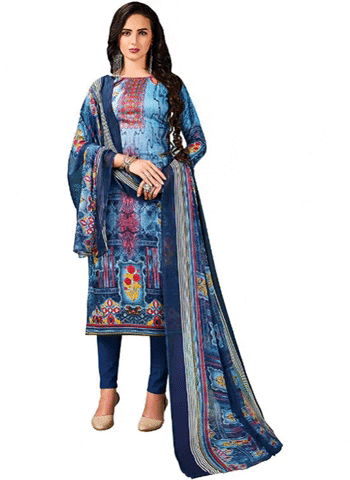 Generic Women's Cotton Unstitched Salwar-Suit Material With Dupatta (Blue, 2.5 Mtr)