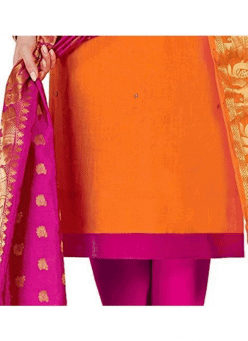 Generic Women's Slub Cotton Unstitched Salwar-Suit Material With Dupatta (Orange, 2 Mtr)