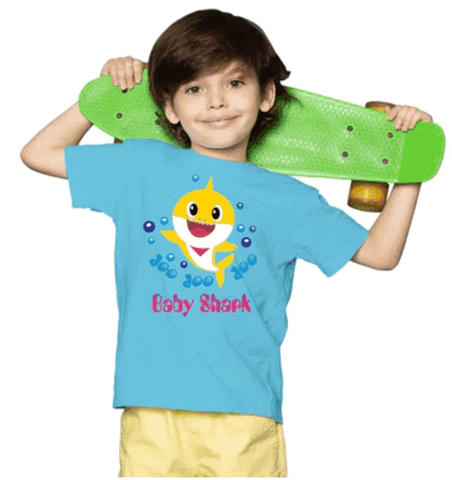 Boys Cotton Baby Shark Half Sleeve TShirt (Blue)