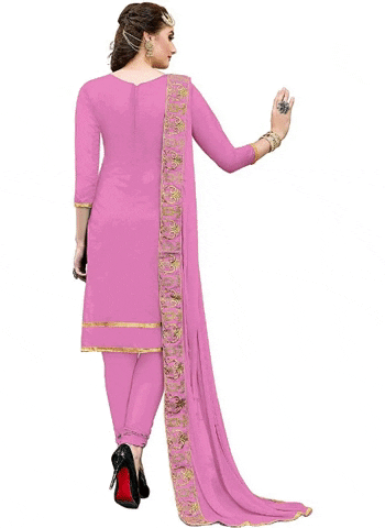 Generic Women's Chanderi Cotton Unstitched Salwar-Suit Material With Dupatta (Pink, 2.20 Mtr)