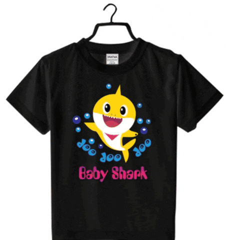 Girls Cotton Baby Shark Half Sleeve TShirt (Black)