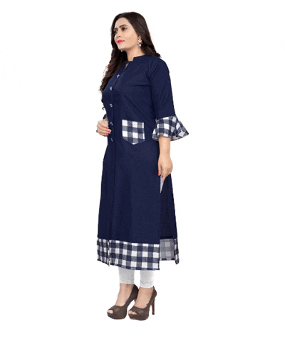 Women's Cotton Digital Printed Straight Kurti (Navy Blue)