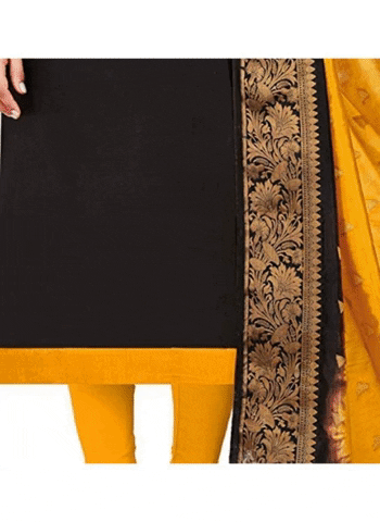 Generic Women's Slub Cotton Unstitched Salwar-Suit Material With Dupatta (Black, 2 Mtr)