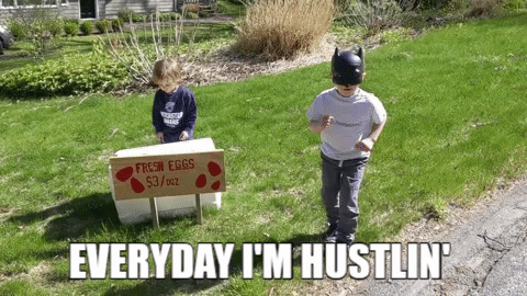 hild wearing a Batman mask selling eggs with the caption “Everyday I’m Hustlin’” – symbolising how SOMOS makes it simple for freelancers to sell services, coaching, or contracts commission-free.