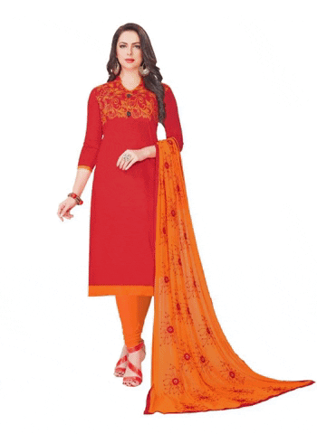 Generic Women's Glaze Cotton Unstitched Salwar-Suit Material With Dupatta (Red, 2 Mtr)
