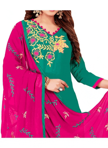 Generic Women's Glaze Cotton Unstitched Salwar-Suit Material With Dupatta (Turquoise, 2 Mtr)