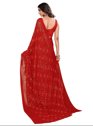 Women's Heavy Designe With Zari Border Saree (Red, 5-6 Mtrs)