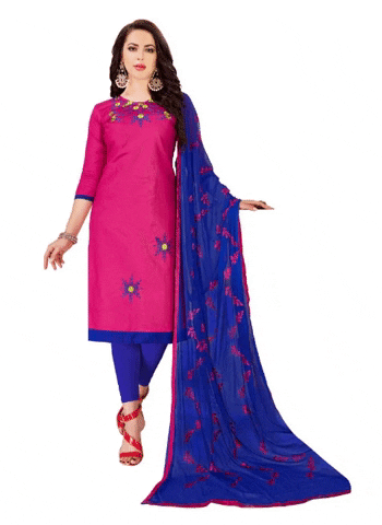 Generic Women's Glaze Cotton Unstitched Salwar-Suit Material With Dupatta (Pink, 2 Mtr)
