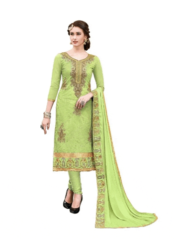 Generic Women's Chanderi Cotton Unstitched Salwar-Suit Material With Dupatta (Light Green, 2.20 Mtr)