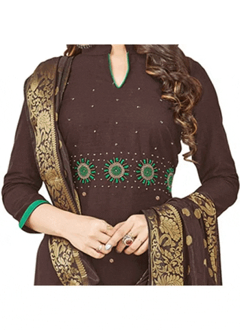 Generic Women's South Slub Cotton Unstitched Salwar-Suit Material With Dupatta (Brown, 2 Mtr)