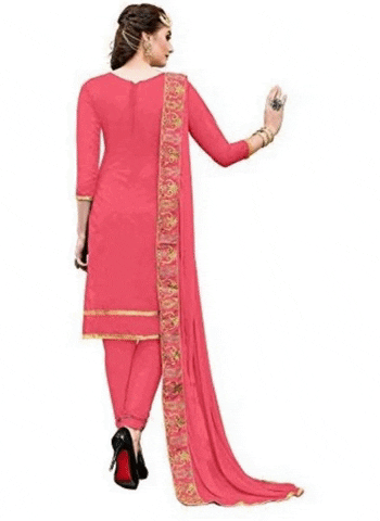 Generic Women's Chanderi Cotton Unstitched Salwar-Suit Material With Dupatta (Light Red, 2.20 Mtr)