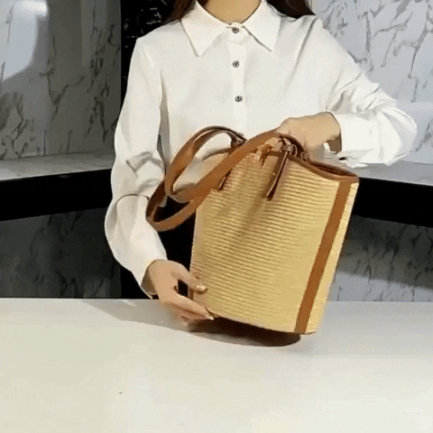 women summer straw beach tote bag with leather trim