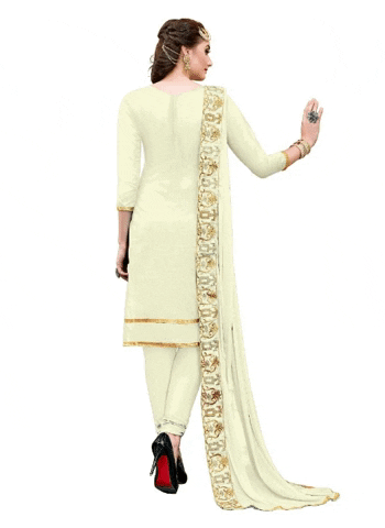 Generic Women's Chanderi Cotton Unstitched Salwar-Suit Material With Dupatta (Cream, 2.20 Mtr)